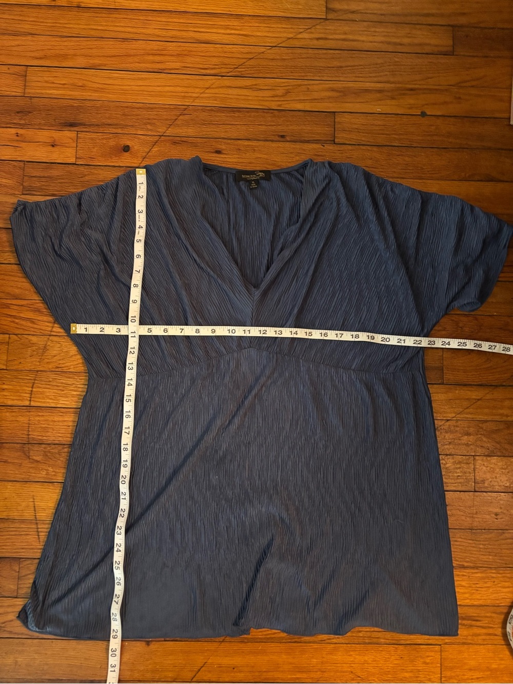 Suzanne Betro Slate Blue V-Neck Short Sleeve Tunic and Palazzo Pants Set